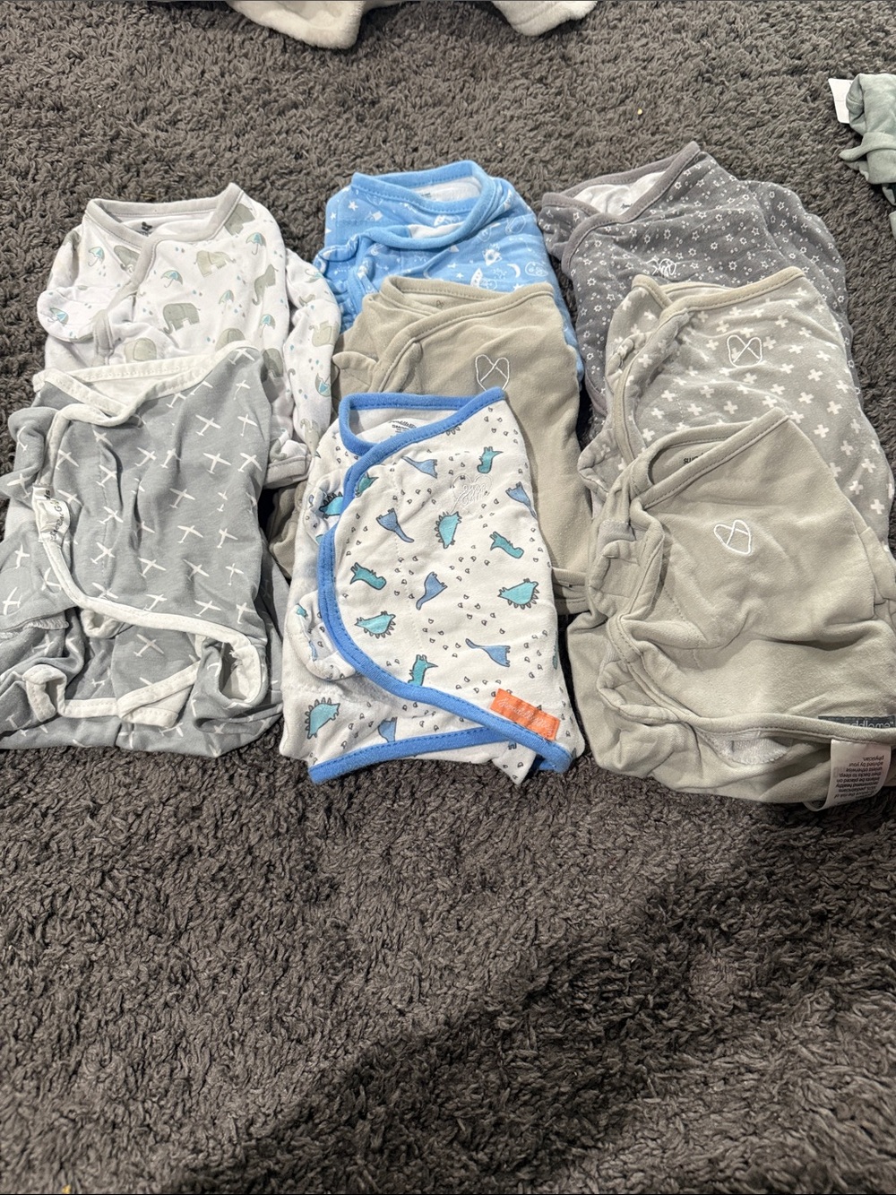 Neutral Baby Swaddle and Onesie Bundle in Gray, Blue, Cream